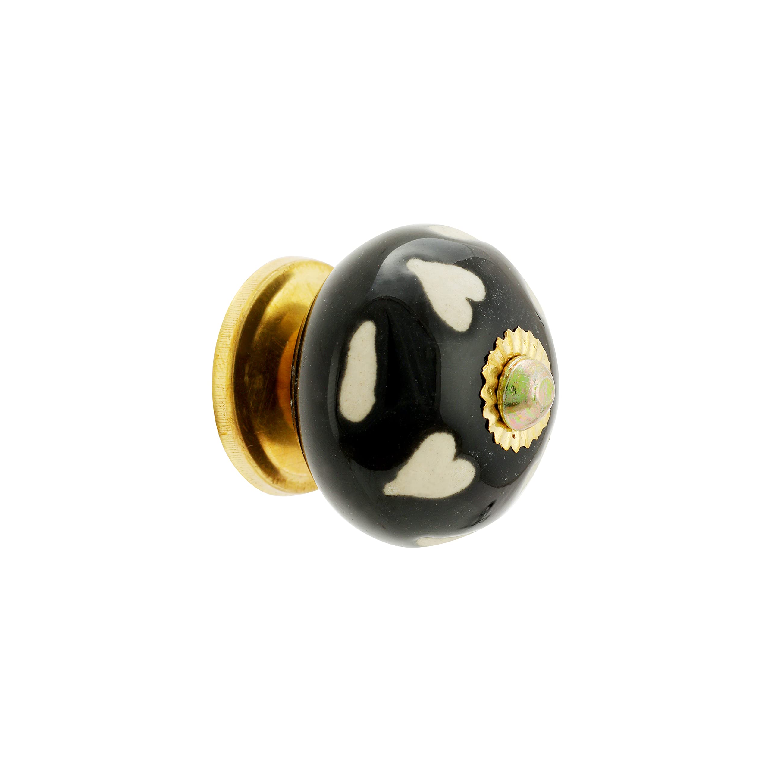 Rasiya Art Dresser Knobs - Countryside Handmade Ceramic Drawer Handle Kitchen Cabinets Cupboard Wardrobe Pulls Farmhouse Boho Furniture Hardware - Black Heart - Pack of 4