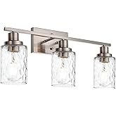 MELUCEE 3-Light Bathroom Lights Modern Vanity Lights Brushed Nickel Finish with Hammered Glass Shade, Industrial Wall Light F