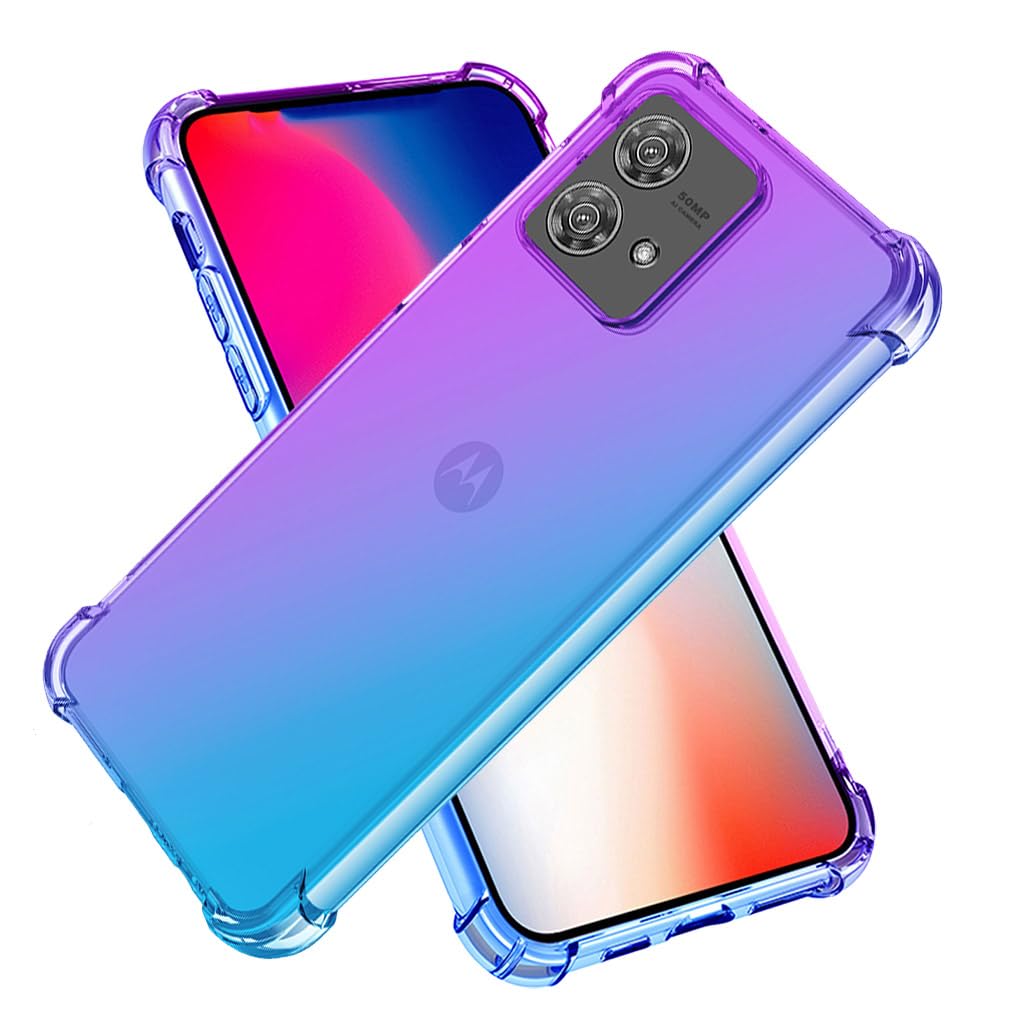 SEAHAI Case for Motorola Edge 40 Neo, Gradient Color Ultra-Slim Crystal Transparent Cover Clear Back [Anti-Yellow] Soft TPU Silicone Shockproof Bumper Cover, Purple/Blue