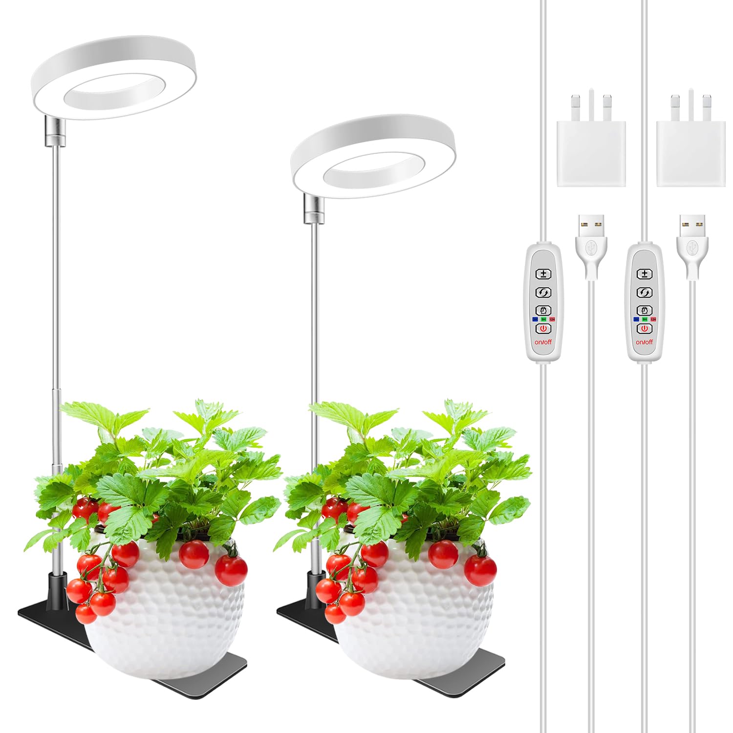 Kullsinss Grow Lights for Indoor Plants Full Spectrum Halo Growing lamp with Detachable Base Height Adjustable 3 Colors 10 Dimming Automatic Timer Plant Light for Small Plants Growing 2-Pack BL-C10B
