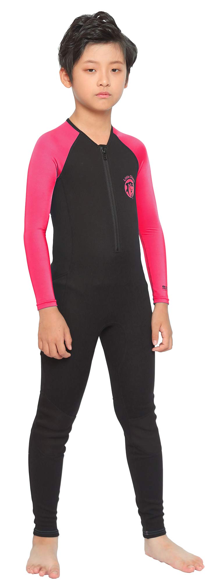 Cressi Unisex Youth Little Shark Jr 2mm Monopiece Wetsuit, Black Pink, 13 14 Years UK