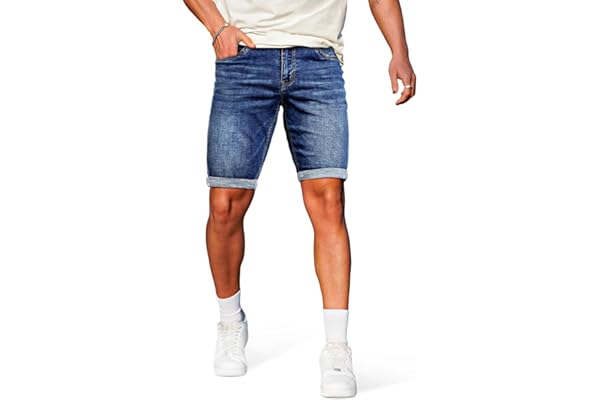 GINGTTO Mens Jean Shorts Slim Fit Denim Shorts Ripped Jeans