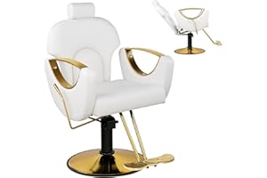 Hicomony White Salon Chair for Hair Stylist, Barber Chair for Home, Reclining Styling Salon Hair Armchair with Hydraulic Pump, 360°Rotation, 130°Recline, Height Adjustable(White)
