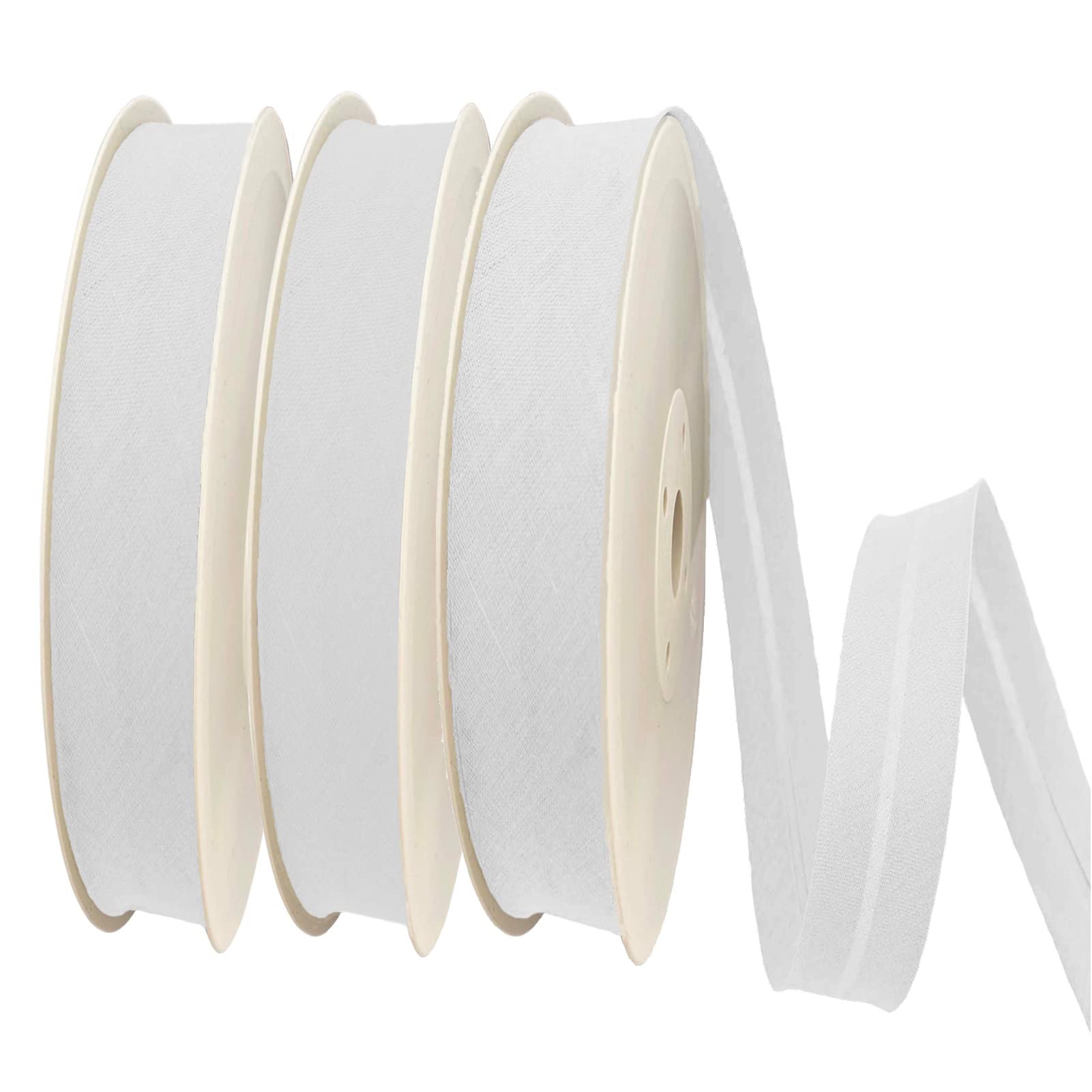 TEXTEX = 30mm Wide Bias Binding Tape. 50% Cotton and 50% Polyester. Pack of 3 Pieces of 10m Each - (White/White/White)