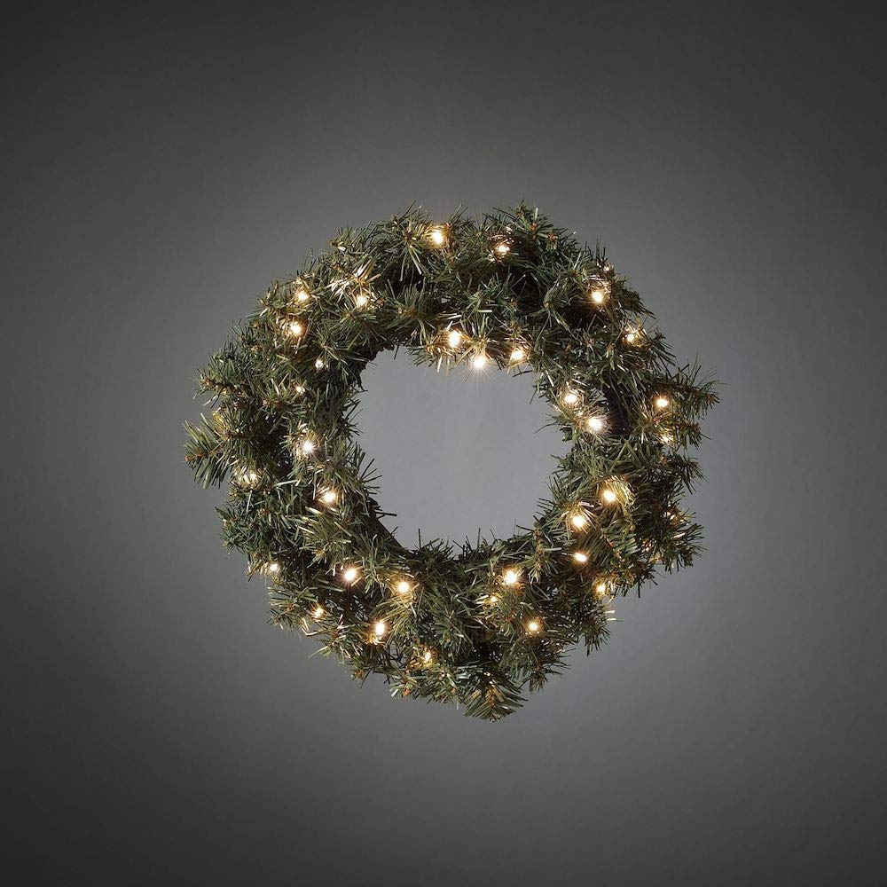 Konstsmide, 2754-800 LED Spruce Wreath, with Light Sensor and 6h Timer, 40 Amber Diodes, Battery Operated, Outdoor, Green Cable — image 1