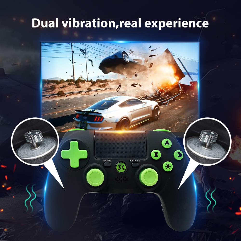 PS4 Controller Wireless Dual Vibration Gamepad for Sony Playstation 4 Pro Gaming Remote Control Support PC (Black-Green)