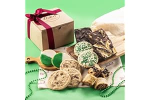 St. Patricks Lucky Sampler Cookie Gift Basket Filled with Assorted Flavor Brownies- Green and White Themed Cookies. By Dulcet Gift Baskets Great Gift Idea for Friends, Family, Him, Her, Mom, Dad- College Students