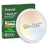 zouzai 3rd Gen Fireproof LED Flush Mount Ceiling Light, Dimmable 5CCT 2700K-6000K, 9 Inch 18W Ultra-Thin Round Fixture for Be