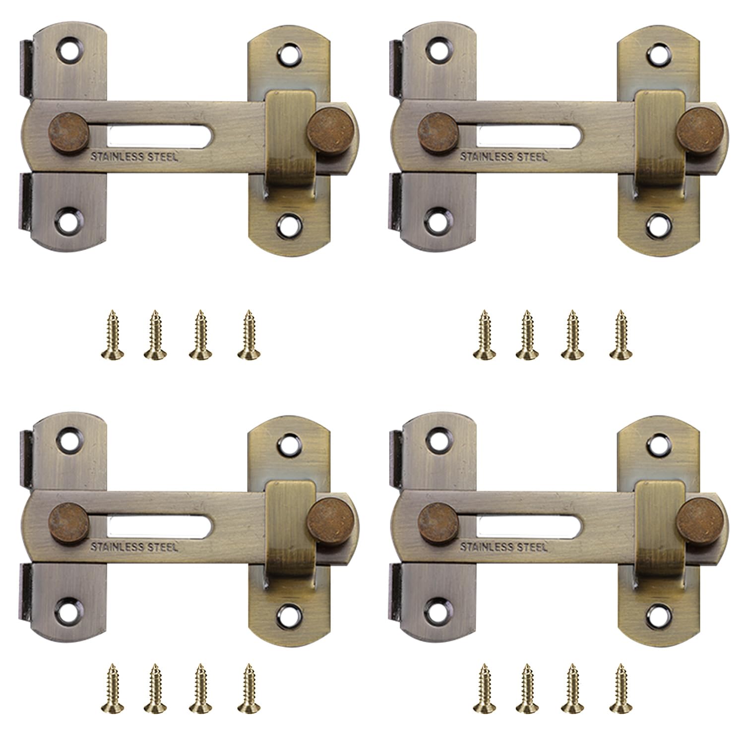 Lxoraziy 4 Pieces Stainless Steel Door Latch Lock, 4 inch Flip Latch Safety Door Bolt, Bolt Lock, Flip Hasp Latch for Windows, Cabinets and Door(Bronze)