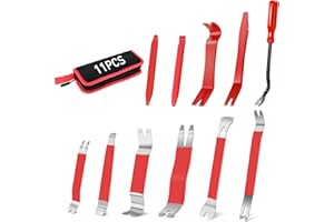 GOOACC 11PCS Trim Removal Tool Kit, Metal & Nylon Pry Tools Set for Car Door Panel, Dashboard, Audio, Clips, Fastener Remover w/Storage Box – Red