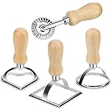 TACGEA Ravioli Stamp Maker Cutter with Roller Wheel (Set of 4), Wooden Handle and Fluted Edge, for Ravioli, Pasta, Dumplings