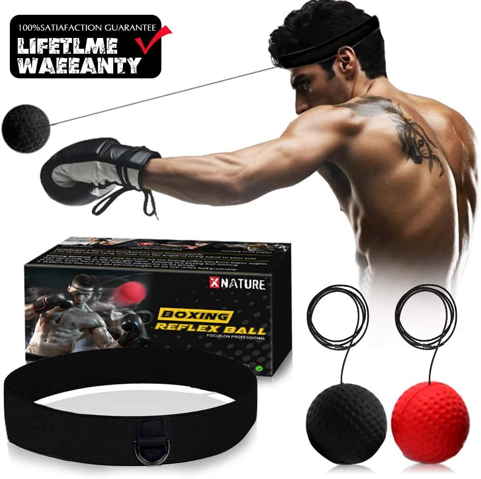 XNATURE Boxing Reflex Ball Gear,2 Colors Boxing Ball with Headband, Perfect for Reaction, Boxing Training, Punching Speed, Fight Skill and Hand Eye Coordination Training (W/Gift Box)