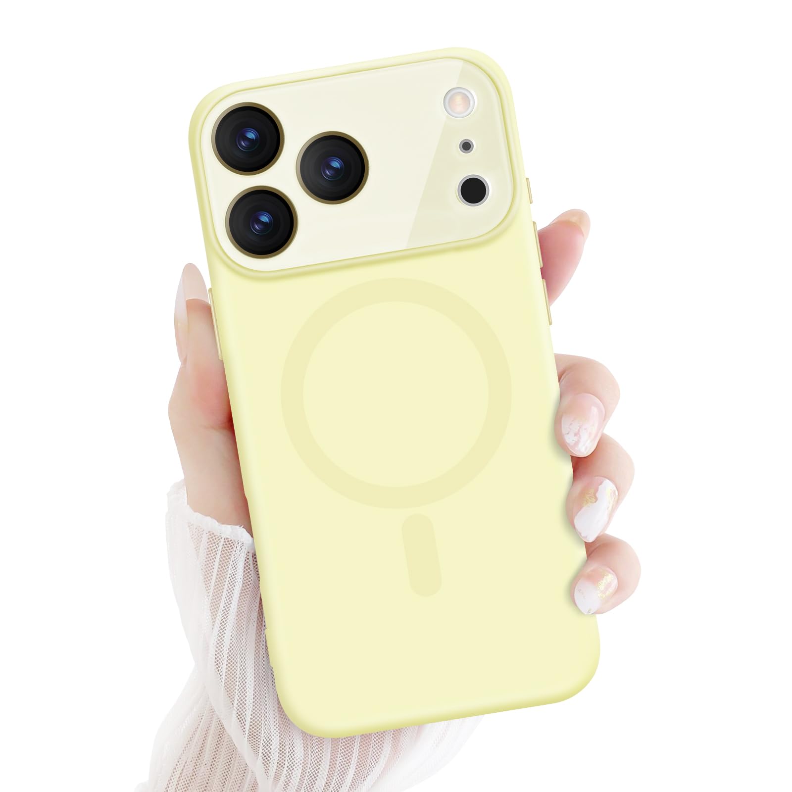Newseego for iPhone 17 Pro Max Magnetic Case, Cute Soft Liquid Silicone Case for Women Girls Men Anti-Scratch Anti-Drop Shockproof Bumper Full Camera Lens Protection Cover for iPhone 17 Pro Max-Yellow