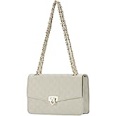 Terrae Haloise Quilted Crossbody Bag for Women, Vegan Leather Small Shoulder Purse with Chain Strap,Medium Clutch Handbag