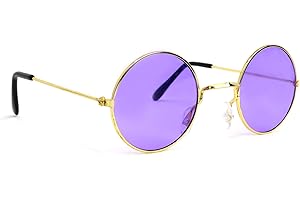 Skeleteen Purple Round Hippie Glasses - Purple 60's Style Hipster Circle Sunglasses - 1 Pair