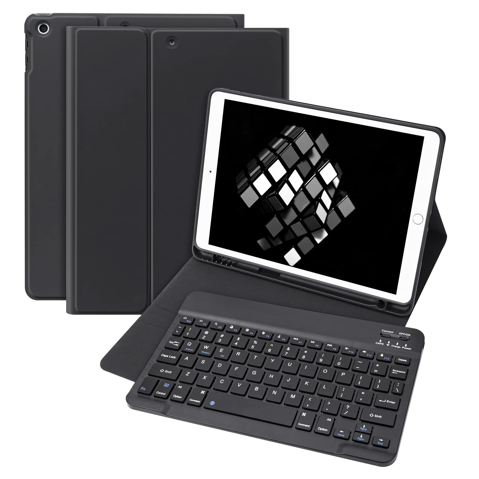 Bettdow for iPad 9th Generation 2021 Keyboard Case, Detachable Wireless Keyboard, Case with Pencil Holder for iPad 9th Gen 2021/8th Gen 2020/7th Gen 2019 10.2 Inch (Black)