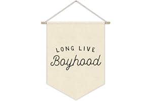 XYDEG Boy Room Decor,Long Live Boyhood Canvas Banner Nursery Playroom Wall Decor for Boys Bedroom Toddler Decorations Teen Boy Room Decor,Playroom Decor Wall Hanging Flag 15x11 Inch（White)