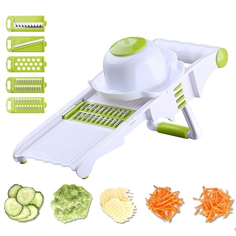 Gerhannery 5 in 1 Slicer Obst und Gemüse Cutter -Fast Salatschneider mit 6 austauschbare scharfen Klingen, am besten für Karo