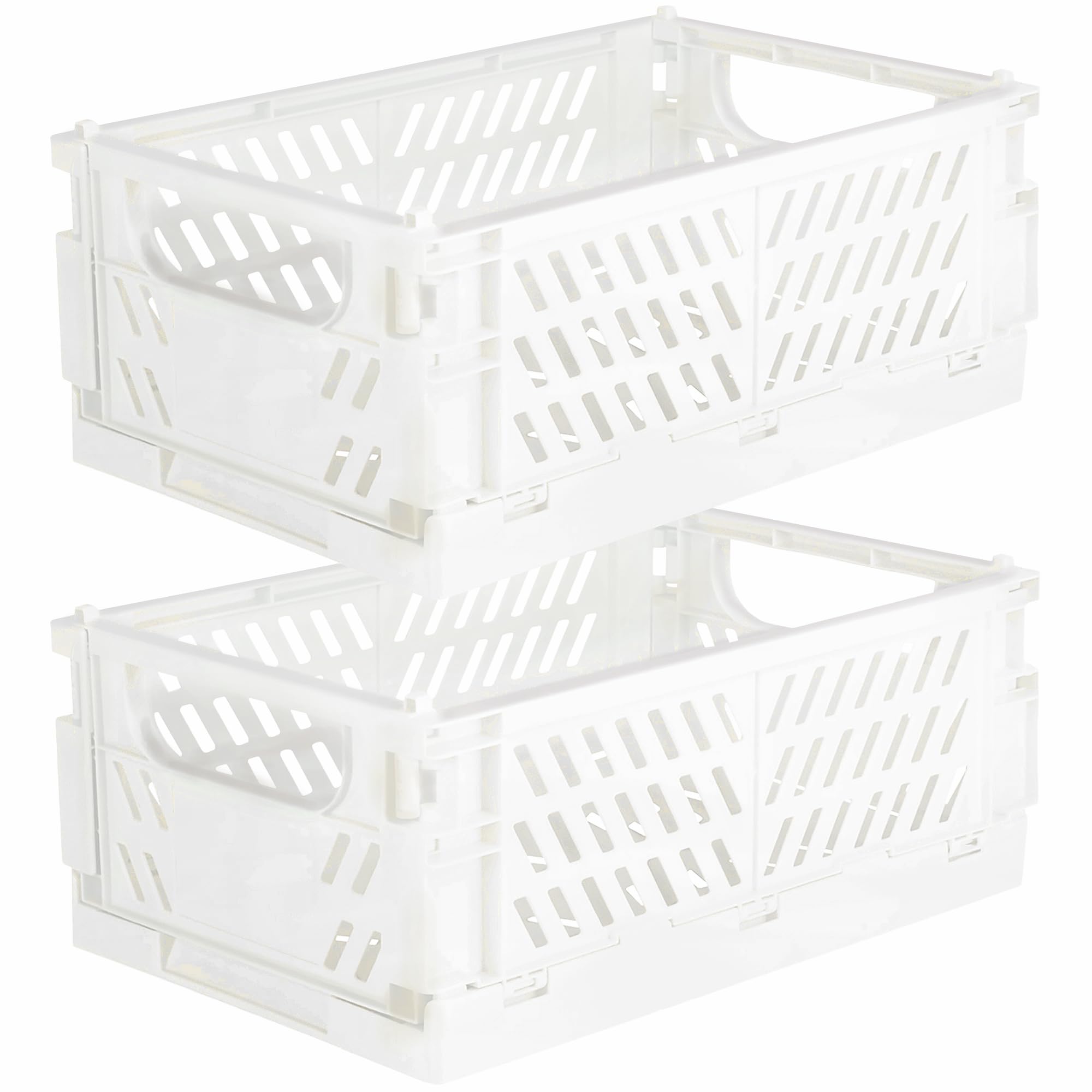 Photo 1 of Tixill 2-Pack Mini Foldable Plastic Storage Box Mini Plastic Baskets for Organizing and Storage for Home Kitchen Bedroom Bathroom Office. (White, 16x11x6)