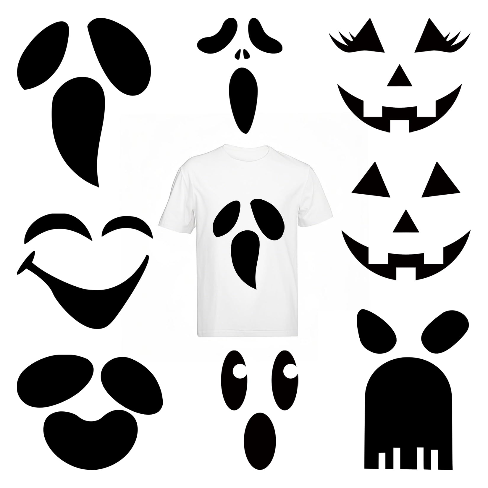 Photo 1 of 7 Sheets Halloween Adhesive Ghost Felt Sticker for Pumpkin Decor Black Felt Ghost Eyes Face Stickes Clothes Sticker for Halloween DIY Projects Costume Shirt Crafts Decoration(face7)