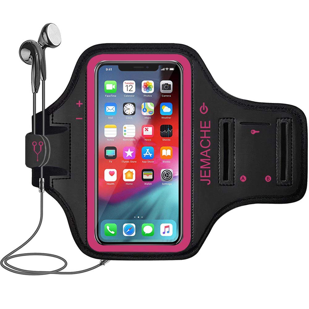 iPhone 17 16 Pro Max Armband, JEMACHE Gym Sport Workout Running Arm Band for iPhone 16/15/14/13/12 Pro Max & Plus (Rosy)