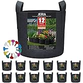 JERIA 12-Pack 5 Gallon, Vegetable/Flower/Plant Grow Bags, Aeration Fabric Pots with Handles (Black), Come with 12 Pcs Plant Labels