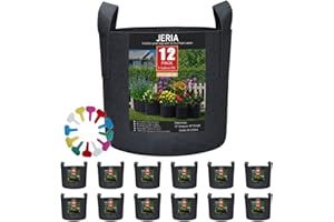 JERIA 12-Pack 5 Gallon, Vegetable/Flower/Plant Grow Bags, Aeration Fabric Pots with Handles (Black), Come with 12 Pcs Plant Labels