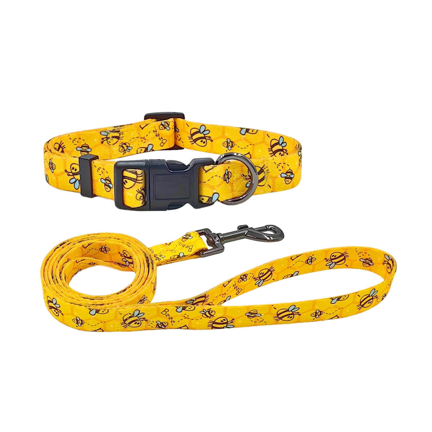 Olahibi Polyester Dog Collar Leash Set, Collar and 150CM Matching Lead for Small Dogs.(S, Yellow Bee) — image 1