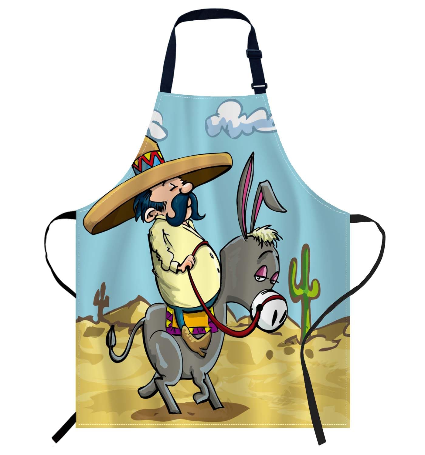 Smooffly Cartoon Mexican Apron Unisex Adjustable Bib Apron Cooking Kitchen Chef Women Men Aprons for Home Kitchen, Restaurant,Coffee House,Shop,Garden