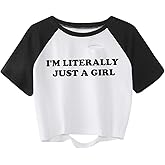 Avanova Women's Graphic Raglan Tee Short Sleeve Distressed Crop Top Casual T Shirts Black White B X-Large