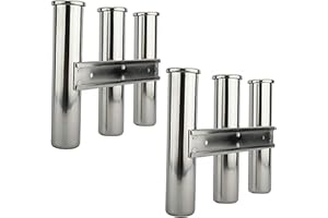 YaeMarine 2-Pack Boat Fishing 3 Tube Rod Holder 316 Stainless Steel Fishing Rod Rack Mirror Finish for Marine Boat Yacht Camper
