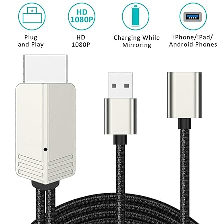 HDMI zu Phone, Kompatibel mit iPhone zu HDMI Kabel für TV Projektor Monitor, 1080P HDTV mit Ladeanschluss für iPhone, iPad, A