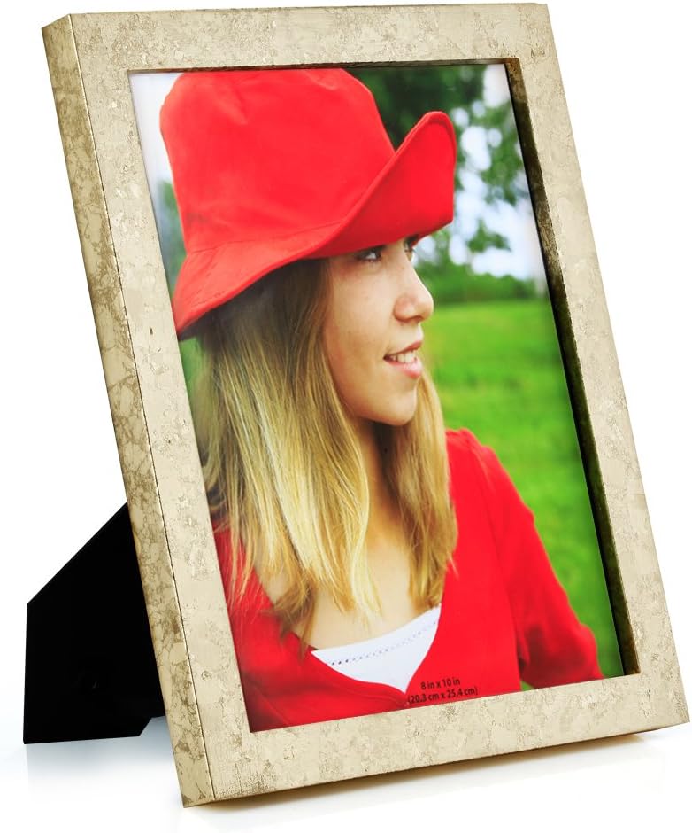 RPJC 8x10 Picture Frames Made of Solid Wood High Definition Glass for Table Top Display and Wall Mounting Photo Frame Gold