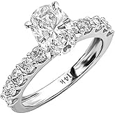 14K White Gold 3 Carat LAB GROWN DIAMOND Classic Side Stone Prong Set Oval Cut Diamond Engagement Ring (E-F Color VS2-SI1 Clarity 2 Ct Center)