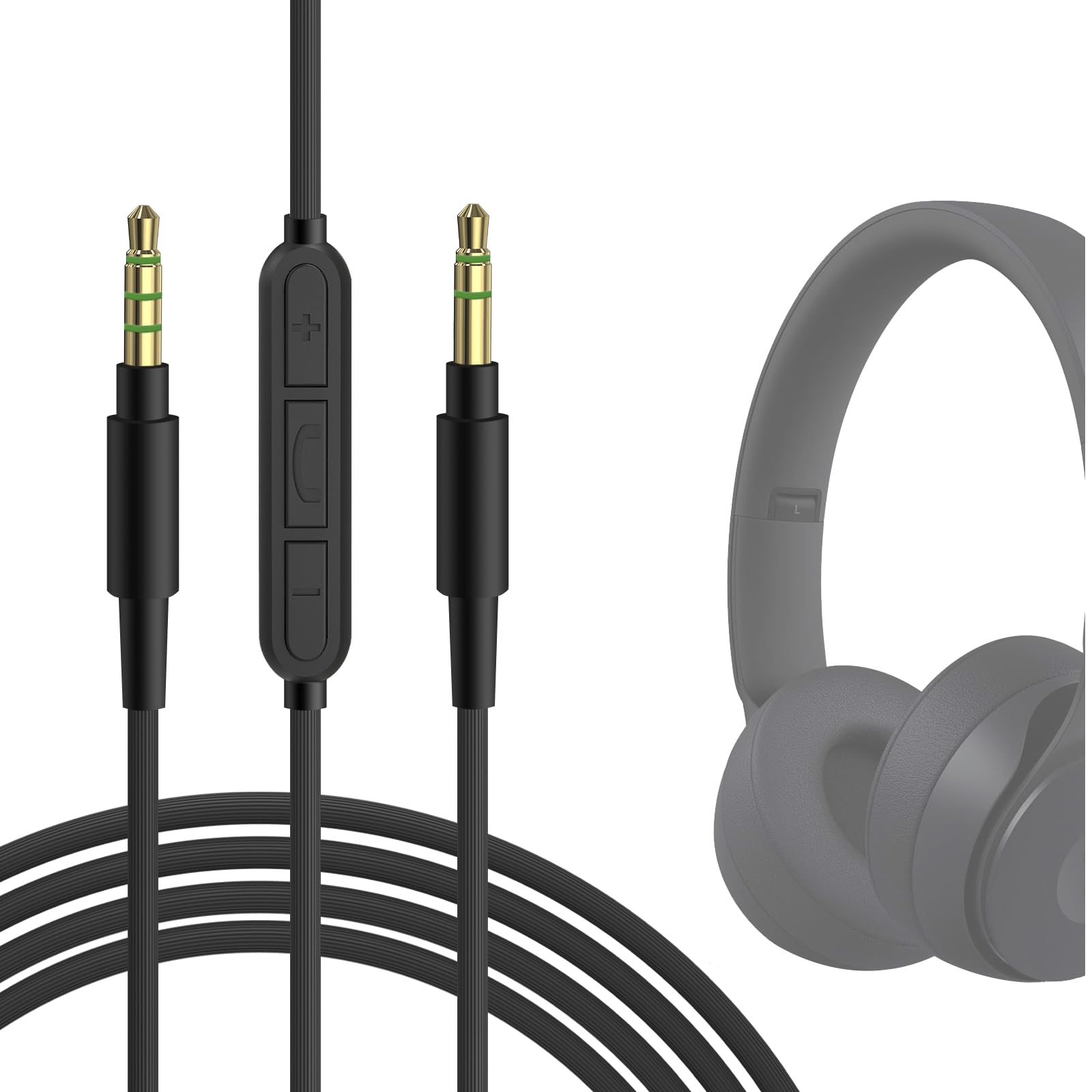 Geekria Audio Cable with Mic Compatible with Beats Solo 4, Solo 3, Studio 3 Headphones, 1/8" (3.5mm) to 3.5mm Replacement Stereo Cord with Inline Microphone and Volume Control (5.6ft/1.7 m)
