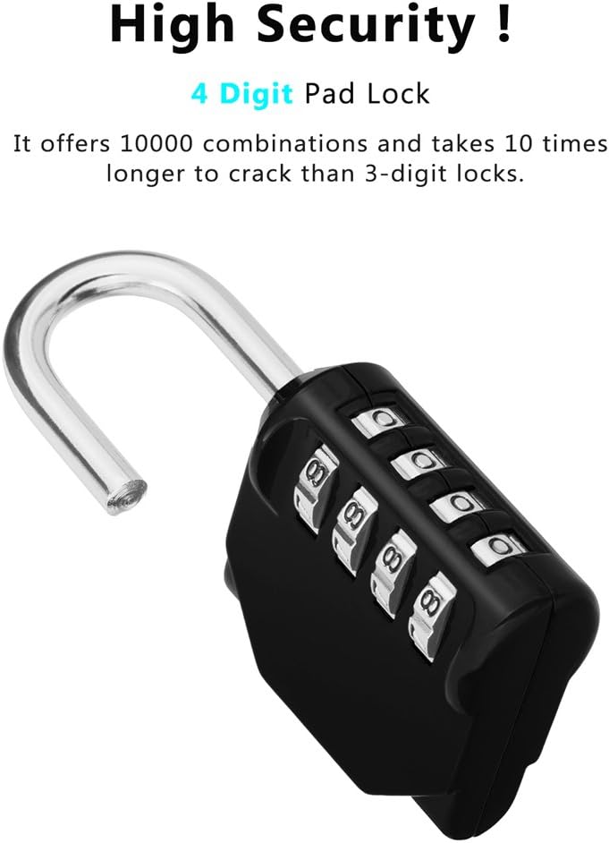 ZHEGE Lock, 4 Digit Combination Padlock Outdoor, School Lock, Gym Lock and Black Lock - - 