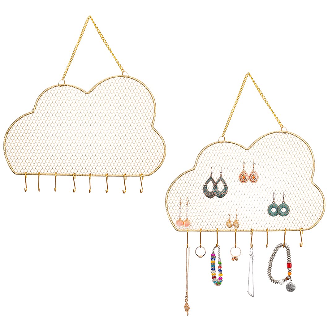 Rolin Roly Hanging Wall Mounted Hanging Necklaces Display Earring Display Hanger with Hooks Decorative Metal Mesh Jewellry Holder (Earrings Holder Cloud Shape) — image 1