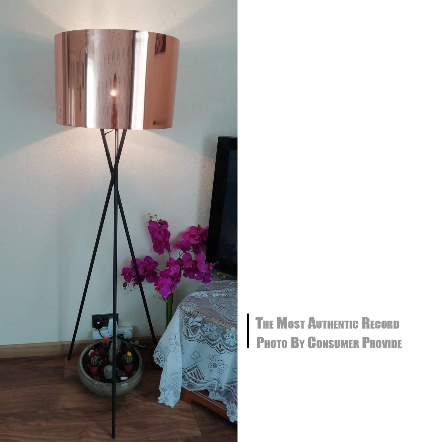 Floor lamp-Modern tripod floor Lamp with E27 Socket,Noble Stylish Floor Lamp in Black Copper, Ø 45 cm Lampshade and Max. 60W,157 cm Floor Lamp,Metal,for Living Room,Bedroom,Office