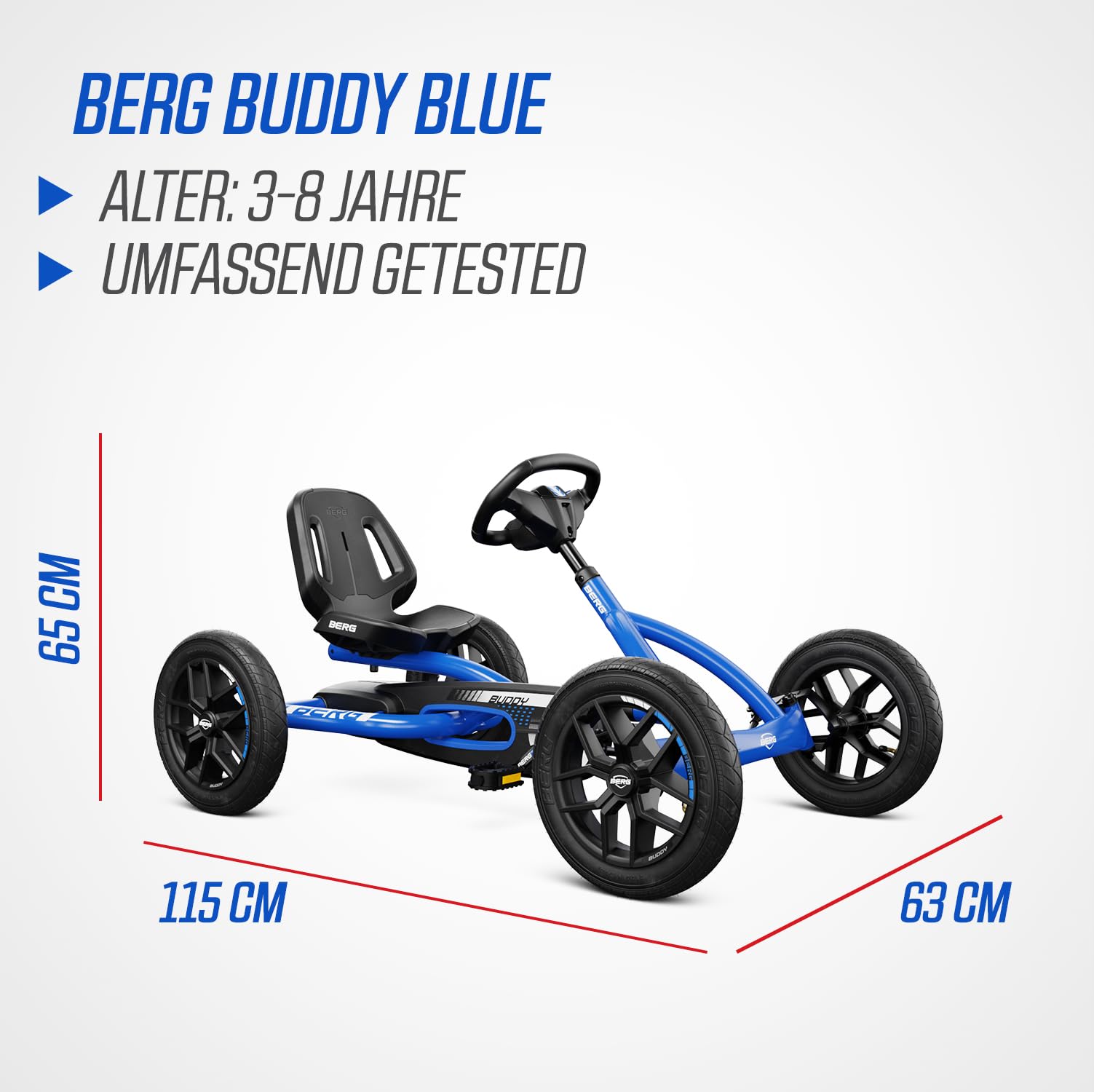 BERG Buddy Blue GoKart | Kinderfahrzeug, Tretfahrzeug mit hohem Sicherheitsstandard, Luftreifen und Freilauf, Kinderspielzeug geeignet für Kinder im Alter von 3-8 Jahren 8