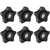 5/16-18 Thread Knob Nut, 6 Pack 5/16 Star Shape Hand Tighten Clamping Knobs | Black Screw-On Nuts