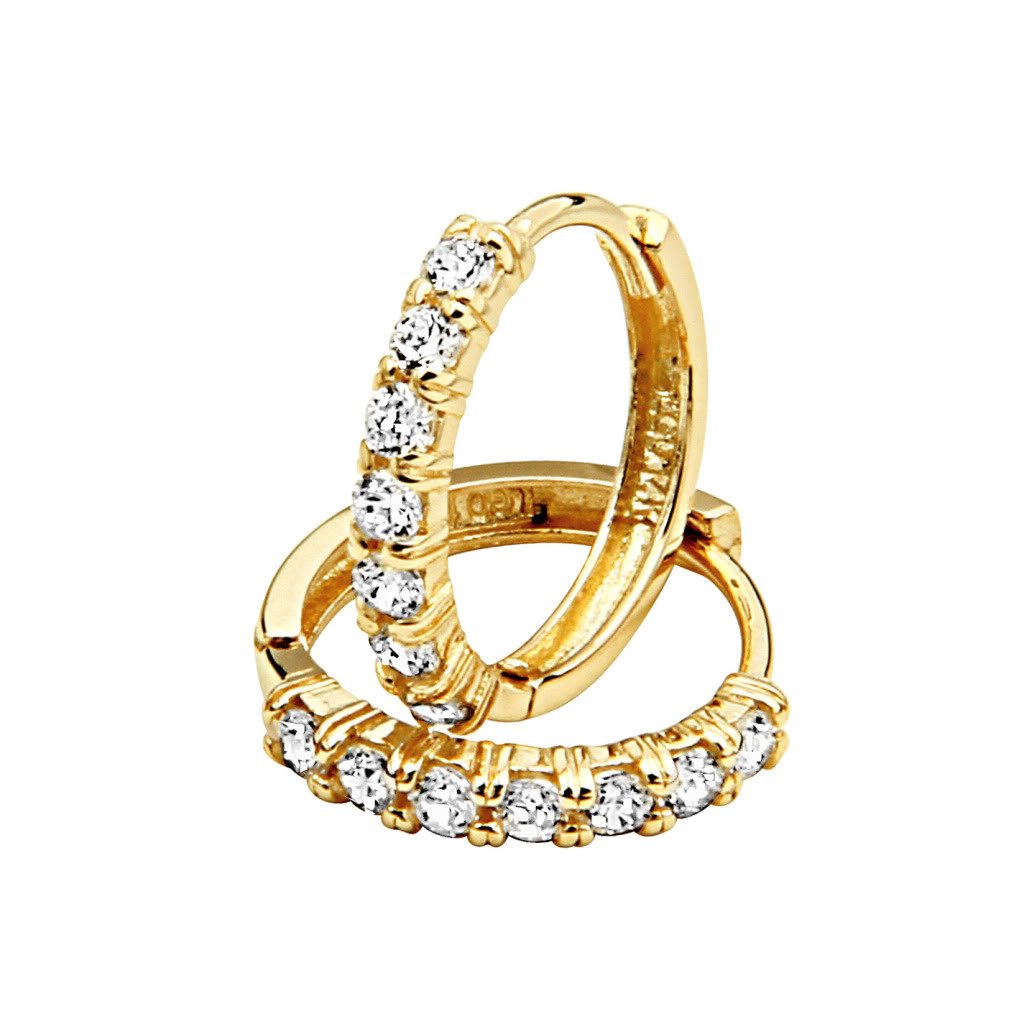 14k Yellow Gold 2mm Thickness CZ Hoop Huggie Earrings - 3 Different Size Available