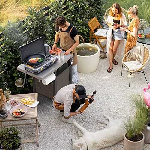 Onlyfire BBQ Storage Trolley, Garden Serving Table with Seasoning Box and Closed Storage Space for BBQ and Outdoor Cooking