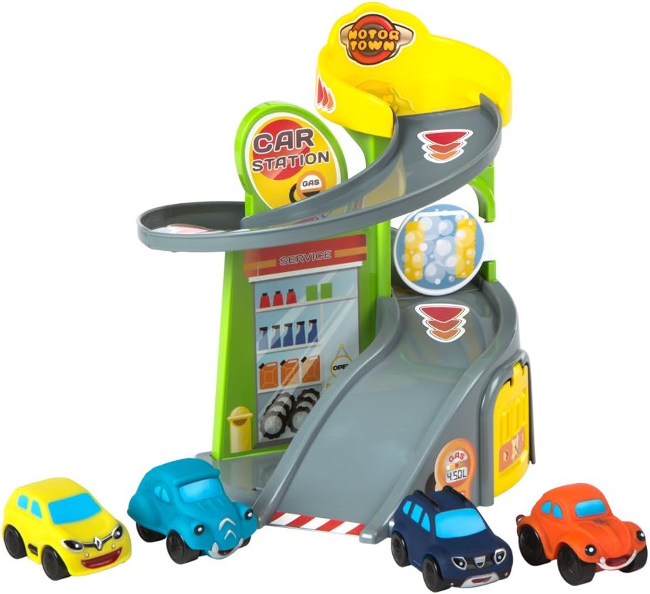Garaje de juguete con 4 coches