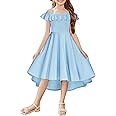 Arshiner Girls Summer Dress Off Shoulder Flutter Sleeve Midi Swing Cassual Formal Dresses with Pocket