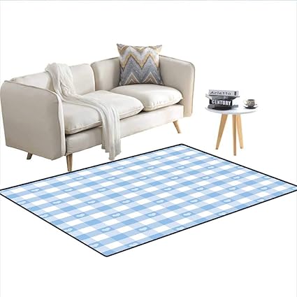 Amazon Com Rug Gingham Motif With Cute Little Hearts Pastel Blue
