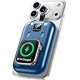 Magnetic Portable Charger 10000mAh,22.5W USB C Fast Charging Wireless Power Bank with Built-in Cables,Smart LED Display Travel Essentials Battery Pack for iPhone 17/16/15/14/13 Series,Apple Watch