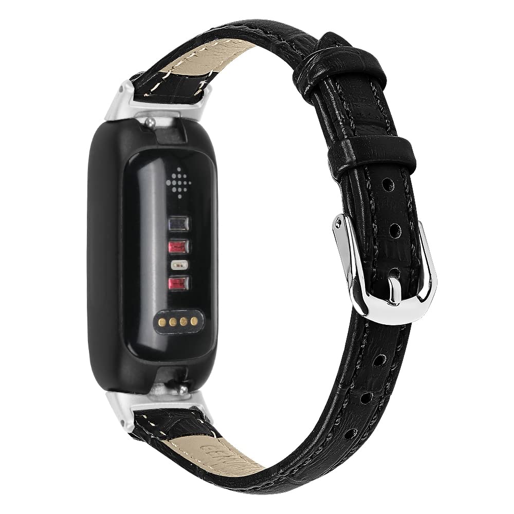 AISPORTS Compatible with Fitbit Inspire 3 Strap Leather for Women Men, Soft Slim Breathable Sport Wristband Metal Classic Buckle Clasp Bracelet Replacement Strap for Fitbit Inspire 3 Fitness Tracker