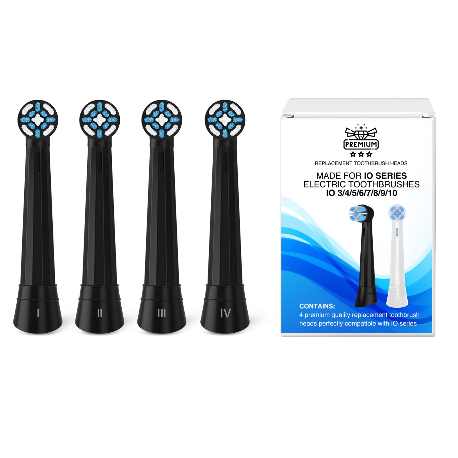 Photo 1 of [Upgraded 2025] AmuLumon 4-Pack Ultra-Soft Toothbrush Heads for Oral-B iO Series (iO3/iO4/iO5/iO6/iO7/iO8/iO9/iO10) – Gentle Gum Care, Hygienic Travel-Ready Replacement Brush Heads (Black, 4PACK)