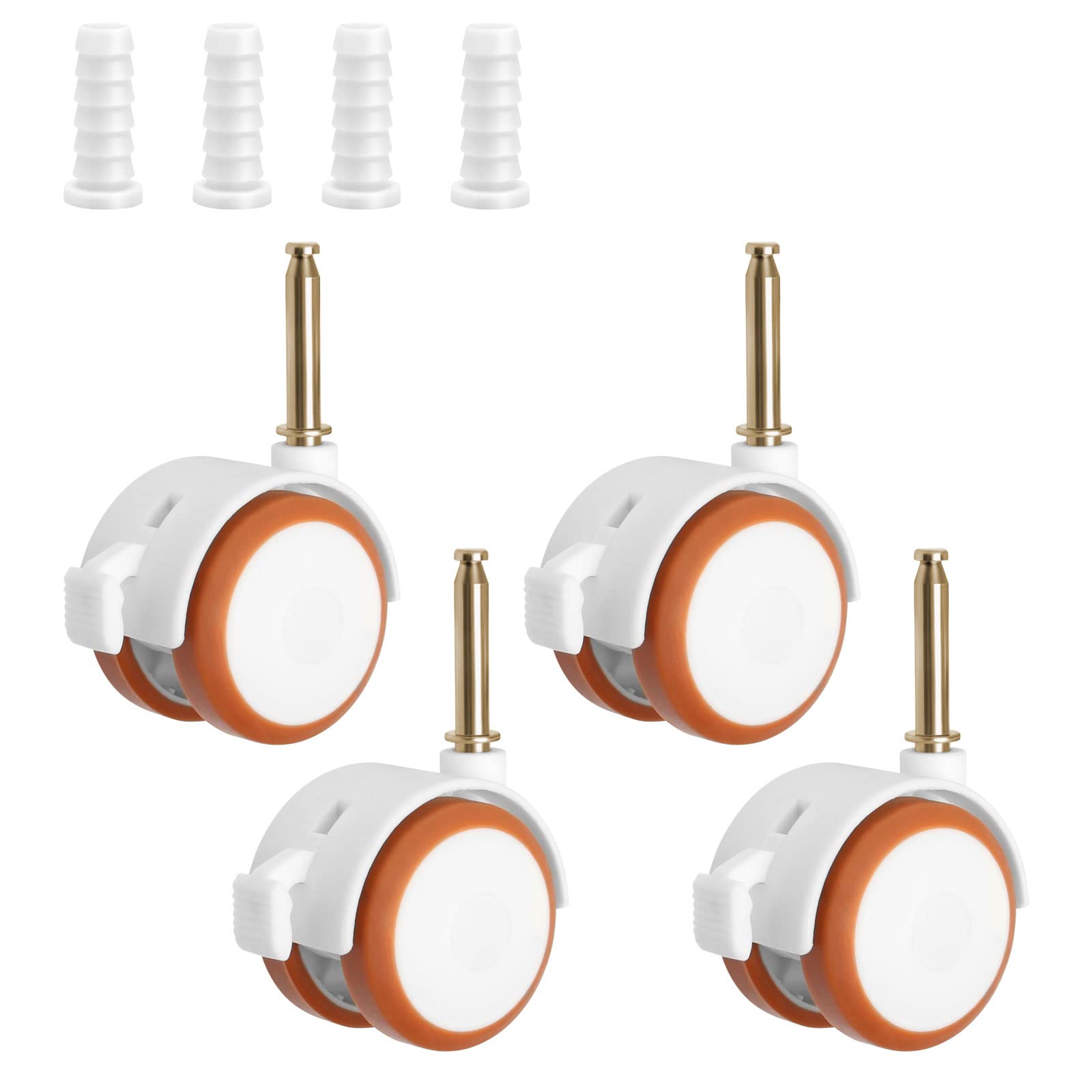 Bubuyun 4PCS Threaded Stem Castor Wheels Set 45mm Rubbered Trolley Wheels for Furniture Shelving Casters Rubber with 4Pcs Screw Cap Rubber Swivel Trolley with Brakes for Tiny Shopping Cart