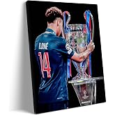 2025 Champions League Final Wall Art, D.Dou&eacute; Trophy Embrace Print, PSG Football Poster Framed Oil Painting for Soccer-Themed Home Locker Room Bedroom Decor 11x14inch